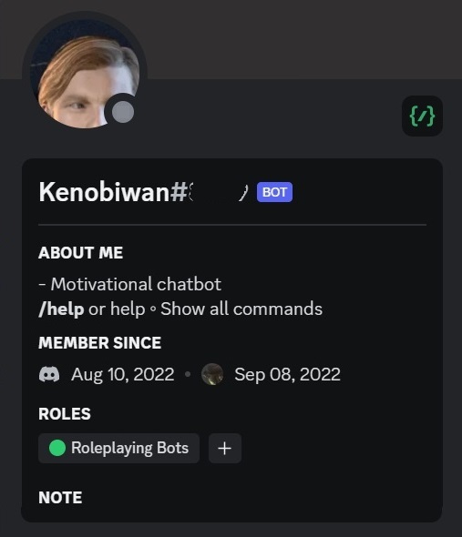 screen capture of Kenobiwan's profile on Discord